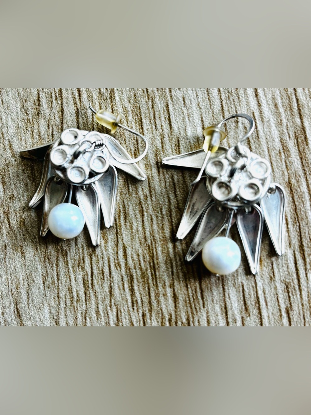 Sterling Silver Feather and Pearl Drop Earrings